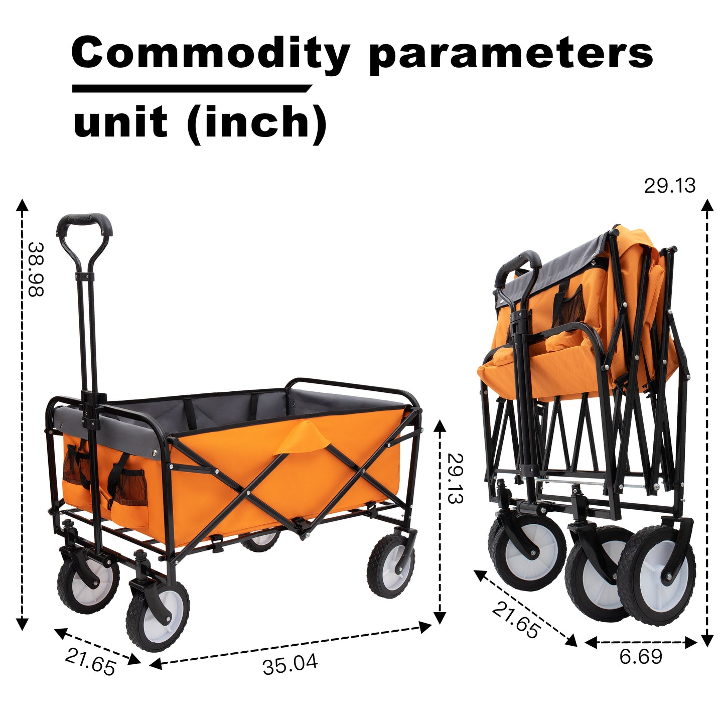 Collapsible Foldable Wagon Cart with strapping system Beach Wagon Utility Cart Utility Wagon Grocery Cart for for Camping Shopping Sports Gardeing Fishing Supports 360lbs All-Terrain Wheels orange