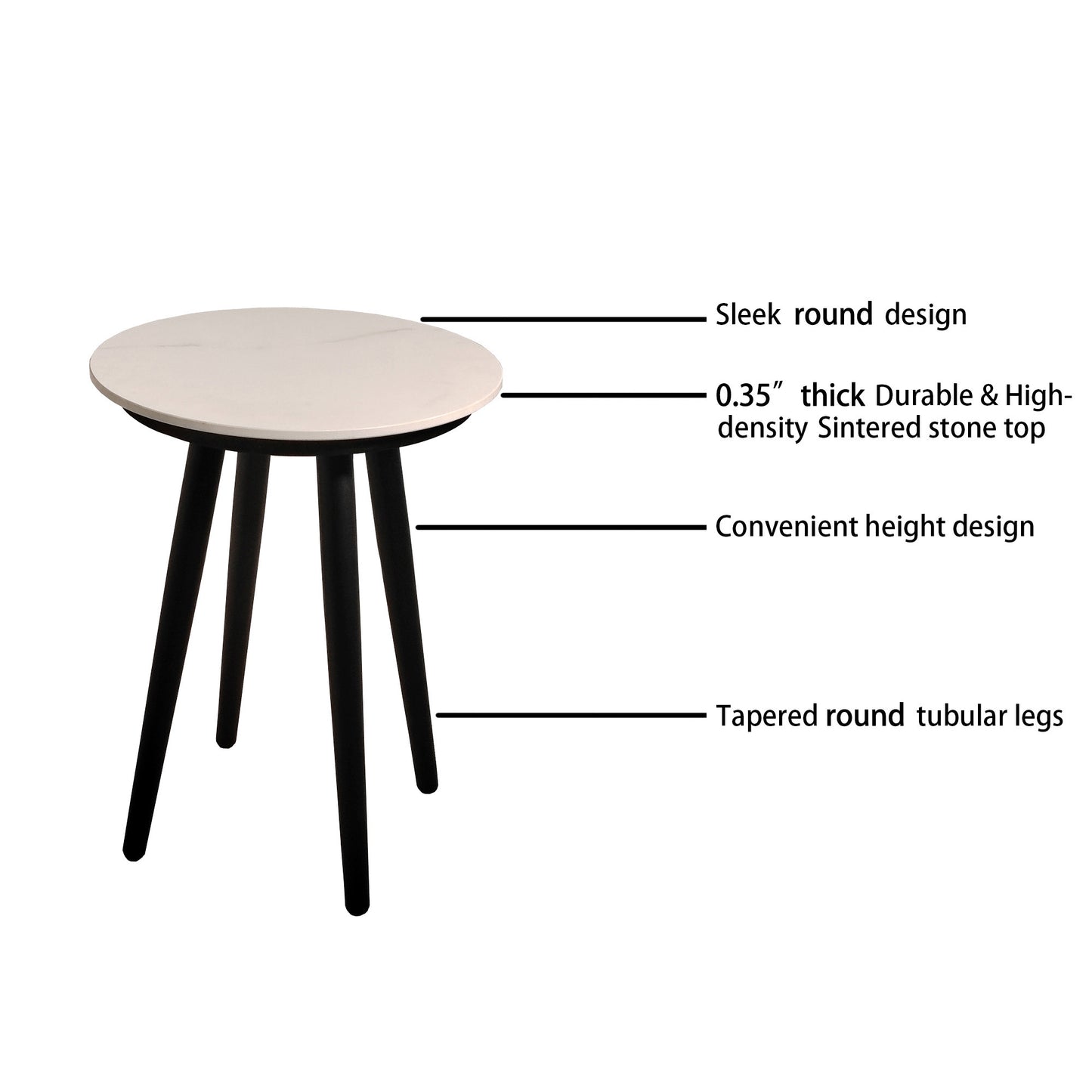 3-Piece Outdoor Porch Aluminum Patio Furniture with Modern Conversation/Chat Set, Sunbrella Cast Silver Cushions, and Round Side Table with White Carrara Marble-Look Sintered Stone Top  - Ember Black