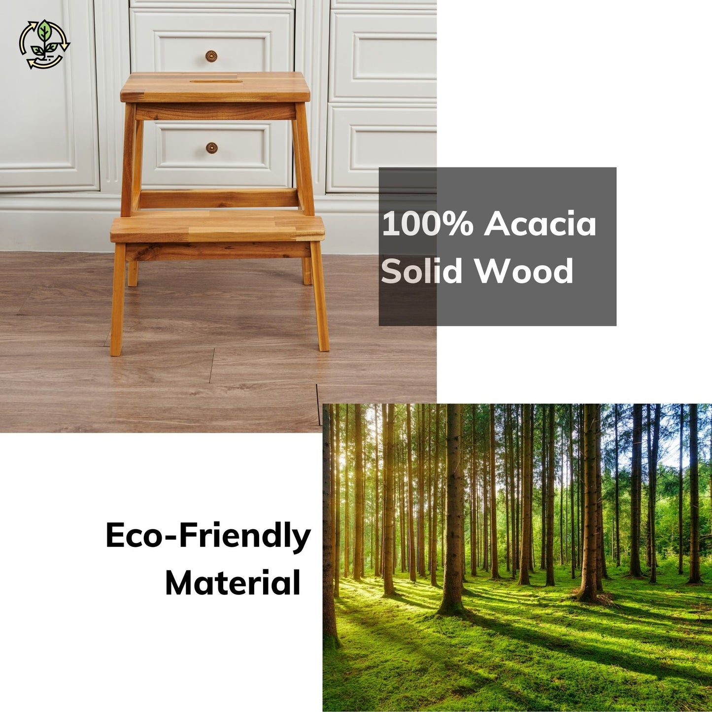 Acacia Wood Two Steps Stool Small Size Rectangle