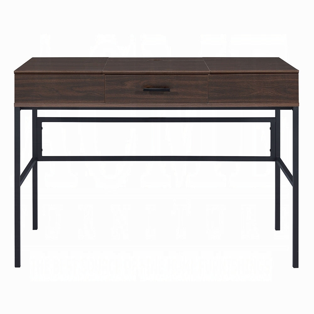 Oak and Black 1-Drawer Writing Desk with USB Port