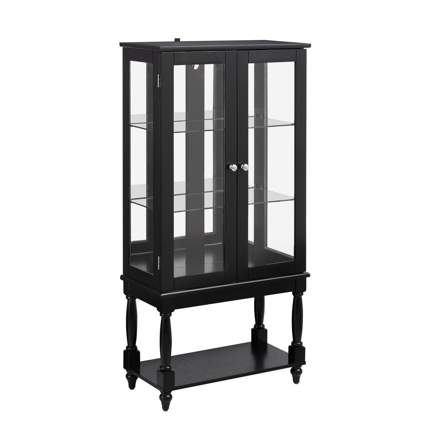 Curio Cabinet Lighted Curio Display Cabinet with Open Storage Space,Solid Wood Legs and adjustable Shelves, Acrylic Mirrored Back Panel, Tempered Glass Doors,3 Tier and one open space(E26 light bulb n