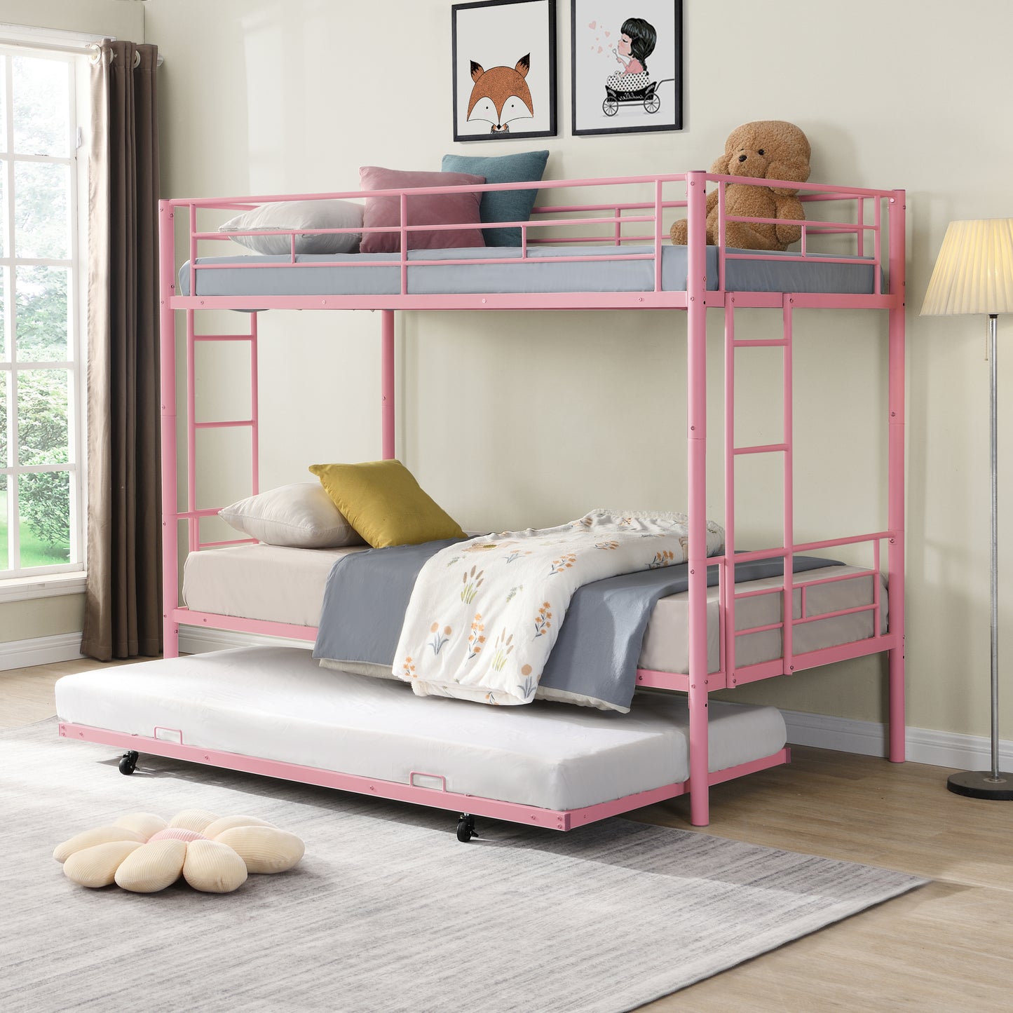 METAL Bunk Bed with trundle Pink