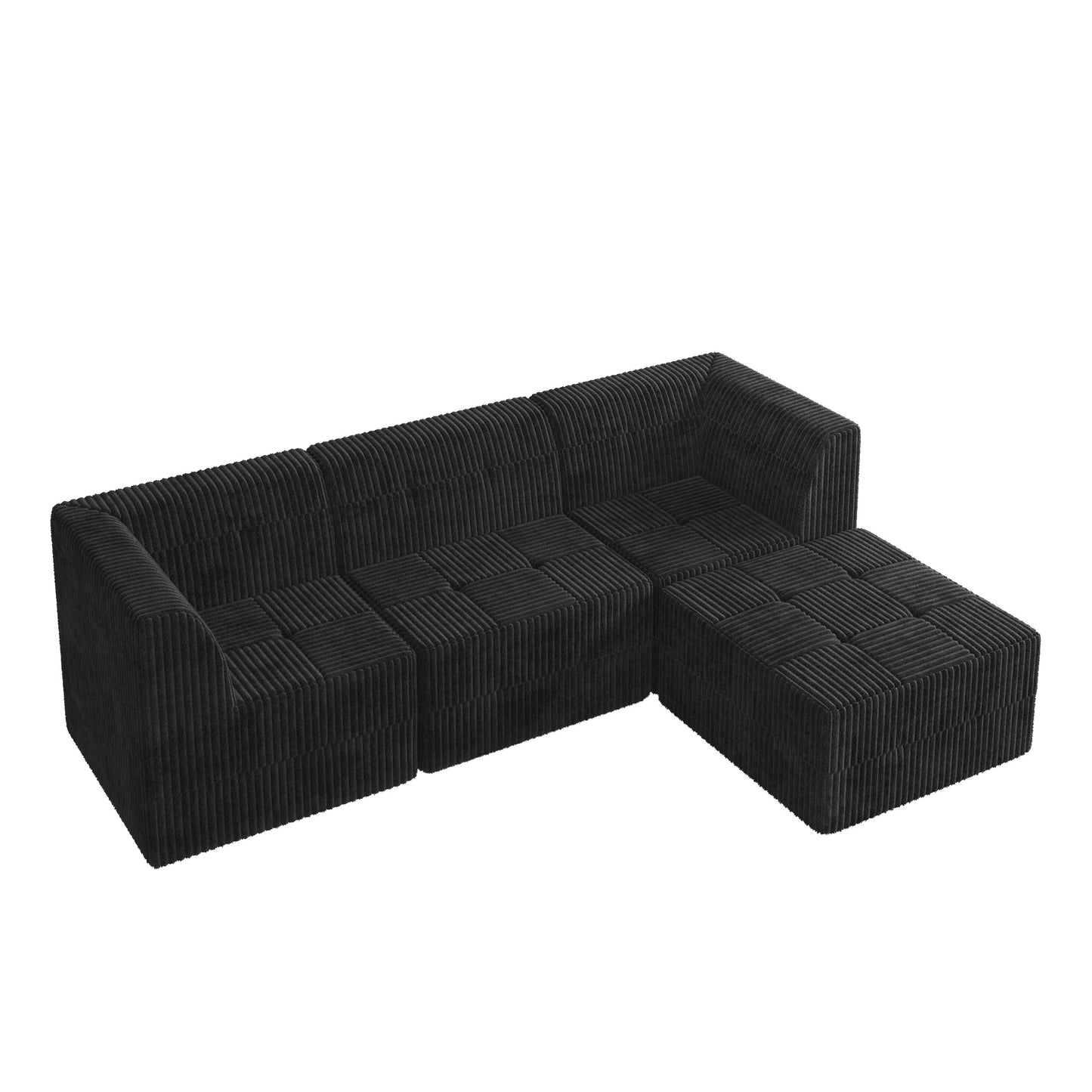 Modern Minimalist Corduroy L-Shape Modular Sectional Sofa, Sleeper Sofa for Living Room, Bedroom, Black SolidRoot Buy Furniture USA