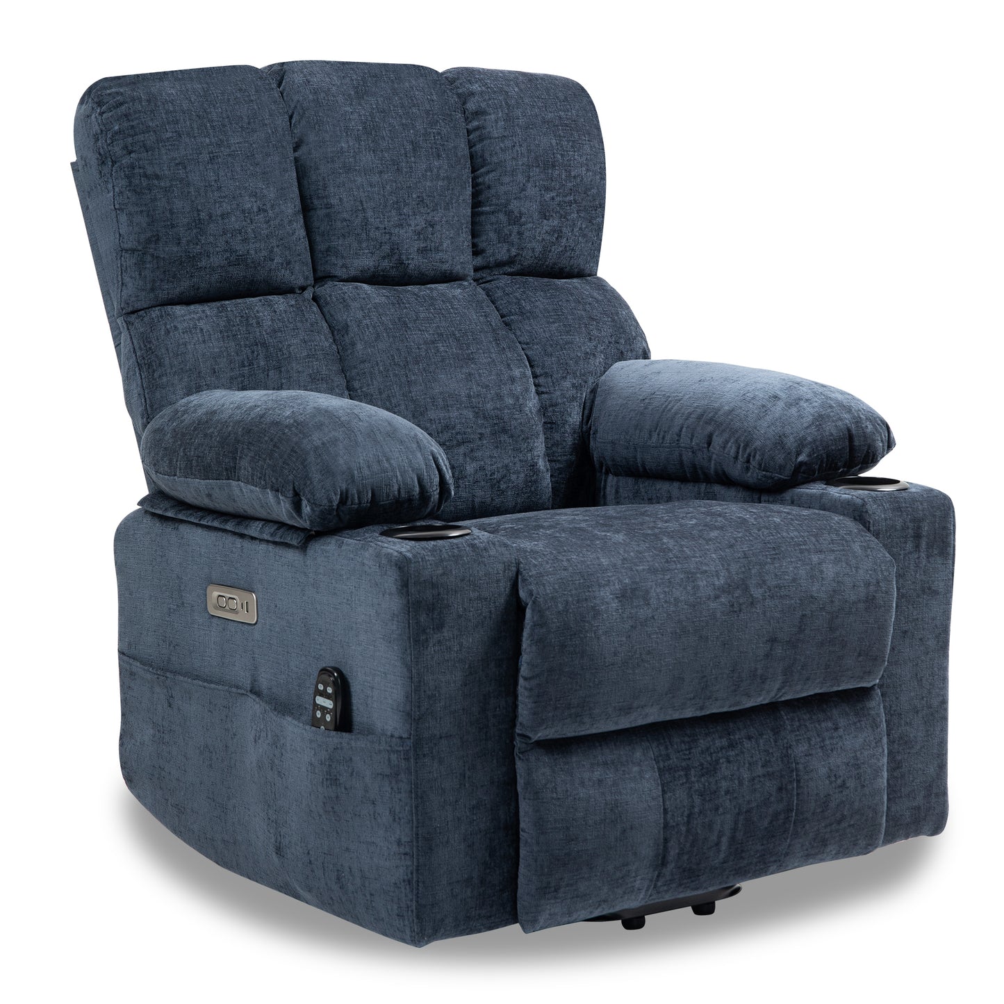 [Video provided] Large Power Lift Recliner Chair Sofa with Massage and Heat for Big and Tall Elderly People,  8-Point Vibration Massage and Lumbar Heating, Two Cup Holders and USB Charge Port, Blue