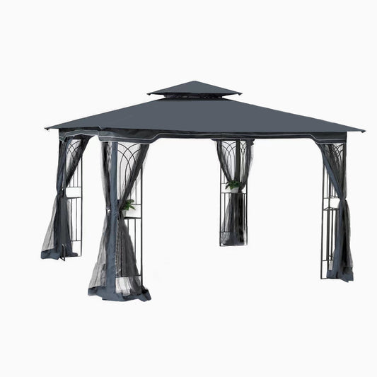 10 x 10 ft Patio Gazebo Tent with Ventilated Double Roof and Mosquito Net, Gray Canopy for Backyard or Garden SolidRoot Buy Furniture USA