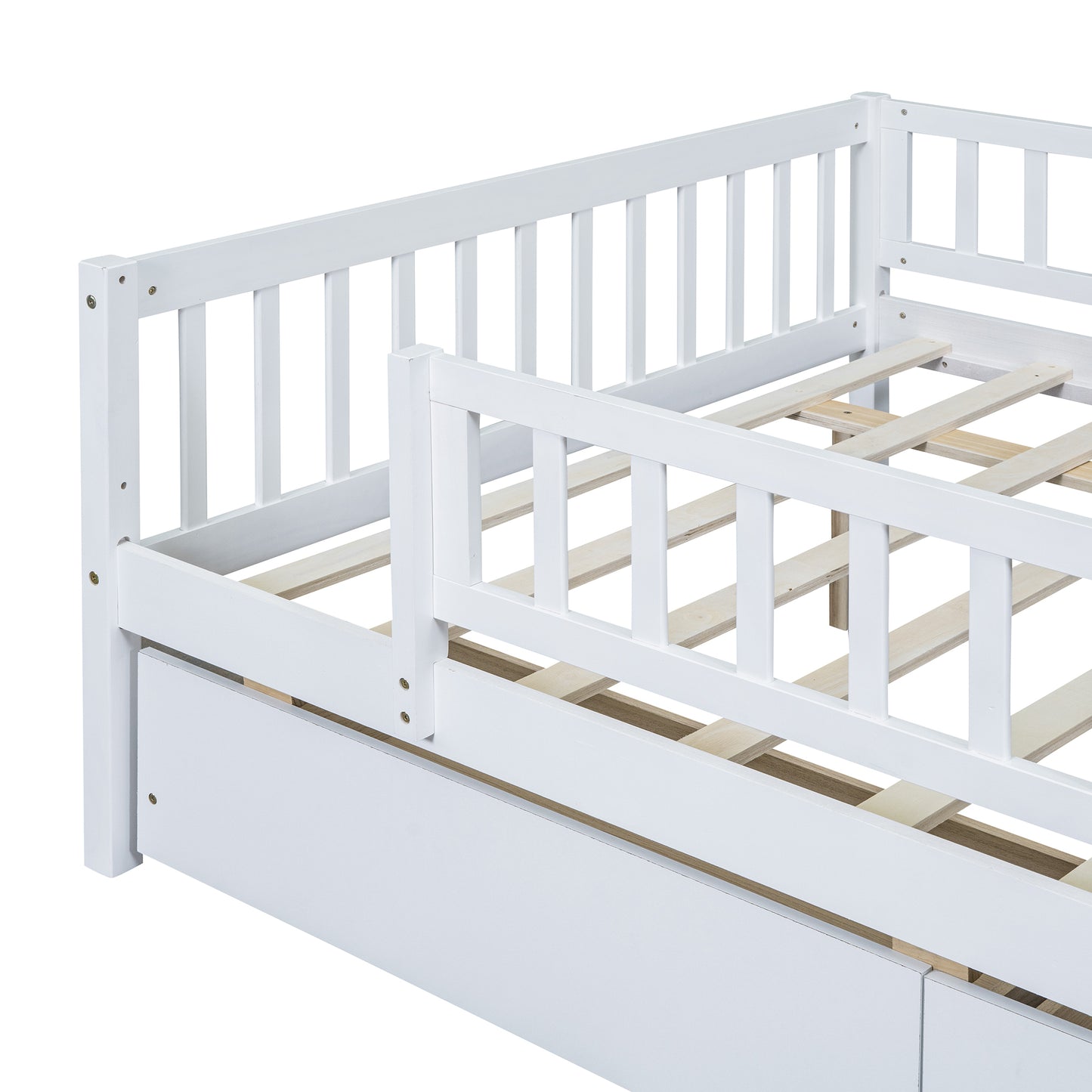 Full Size Daybed Wood Bed with Two Drawers , White