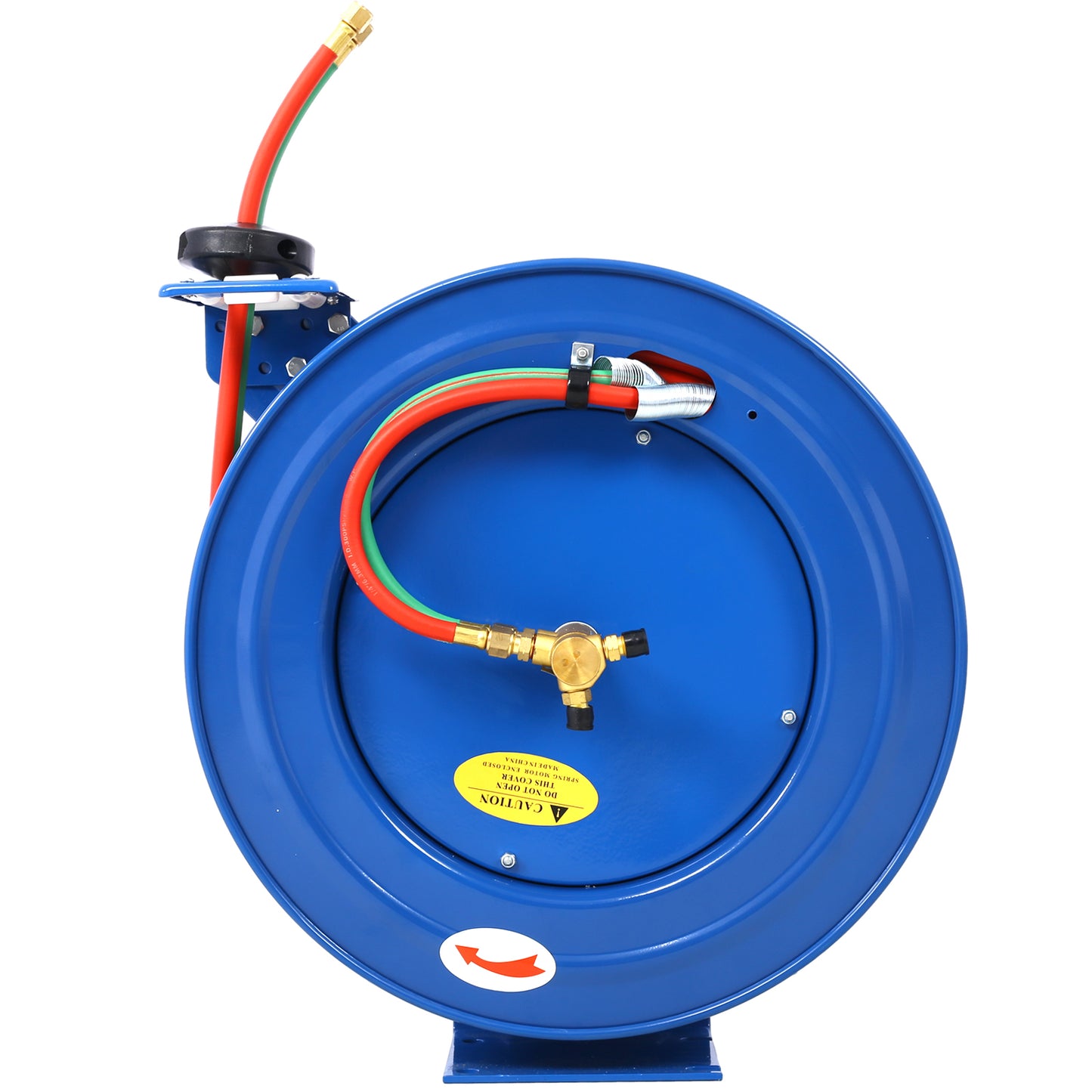 Welding Hose Reel Retractable 1/4 Inch x 100 Foot Twin Oxygen Acetylene Rubber Hoses STD Duty Max 200PSI Heavy Duty Industrial Single Arm Construction