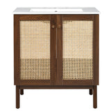 30-Inch Bathroom Vanity with Handwoven Bamboo Doors, Dark Walnut MDF Cabinet, Soft-Close Design, Natural Bamboo Legs, 29.9'W x 18.3'D x 34.06'H SolidRoot Buy Furniture USA