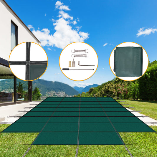Green Mesh Pool Safety Cover for 20x40ft Rectangular Inground Winter Swimming Pools with 4x8ft Center End Step, Triple Stitched High Strength Mesh PP SolidRoot Buy Furniture USA