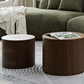MDF nested table set 2 pieces, handcrafted round coffee table in living/lounge area, walnut color Livingsource