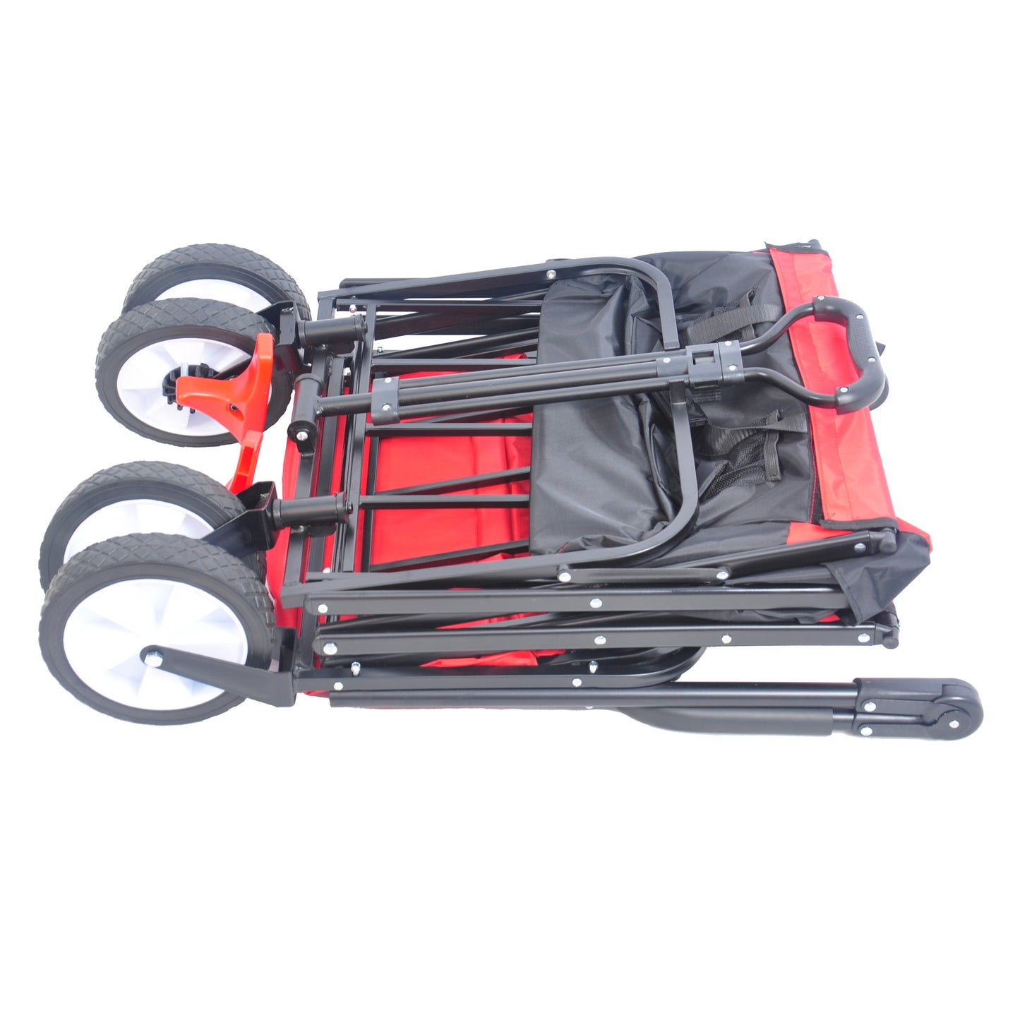 folding wagon Collapsible Outdoor Utility Wagon, Heavy Duty Folding Garden Portable Hand Cart, Drink Holder, Adjustable Handles(Black+Red colour)