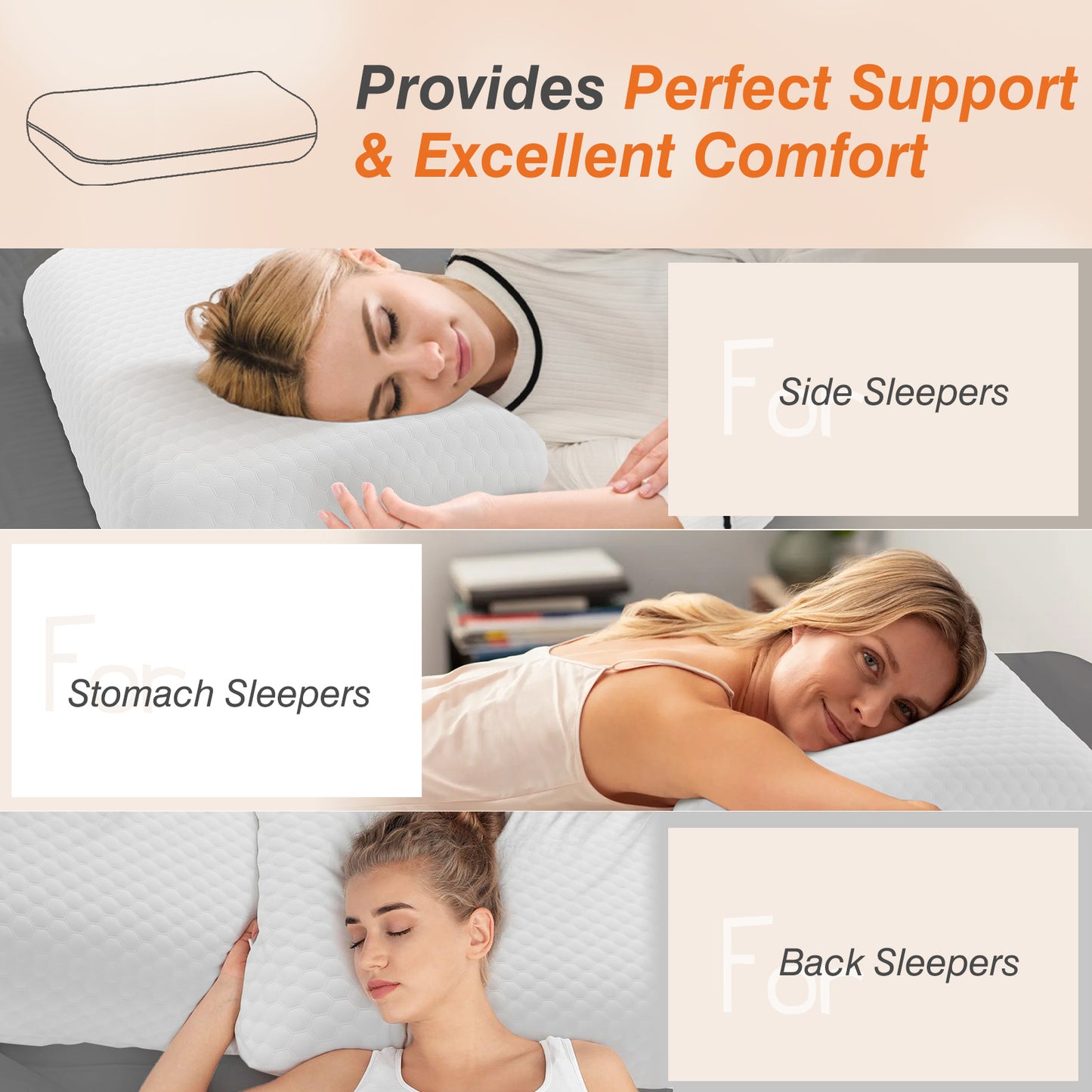 Foam pillow, sleeping pillow, soft and comfortable, removable, machine washable cover,1 pack,24 "x 16