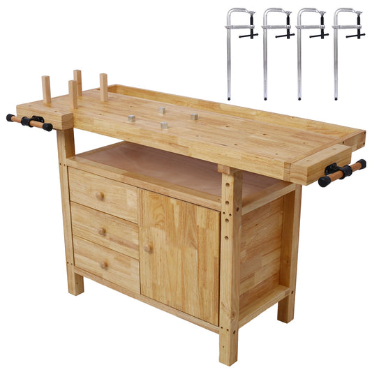 Wood Workbench for Garage/Home, with 4 Bar Clamps (12' x 3' Throat) SolidRoot Buy Furniture USA