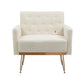 COOLMORE  Armchair Single Sofa Modern Tufted Upholstered Side Reading Chairs with Arm and Gold Metal Leg for Living Room Bedroom (White teddy ) Livingsource