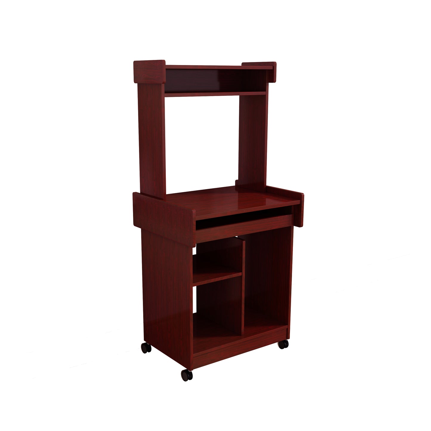 Microwave Cart Coffee Station Computer Cart on locking castors hutch gliding shelf Mahogany color