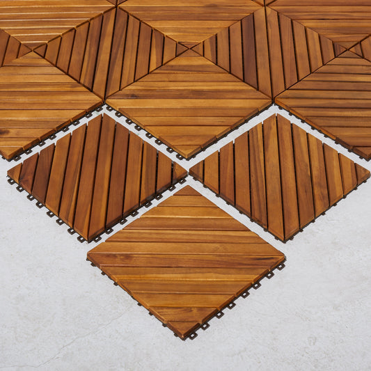 Dashiell 12-Diagonal Slat Acacia Interlocking Deck Tile (Set of 10 Tiles) Livingsource