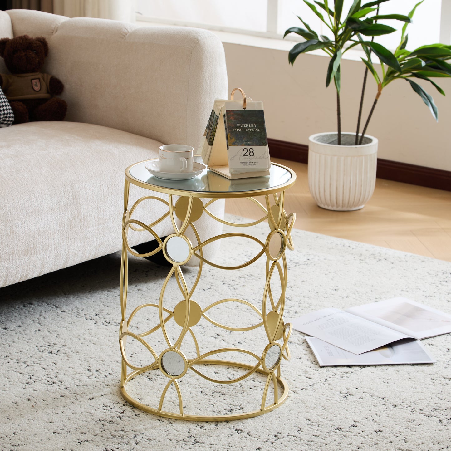 Modern Side Table [Metal Frame +Mirror Top]