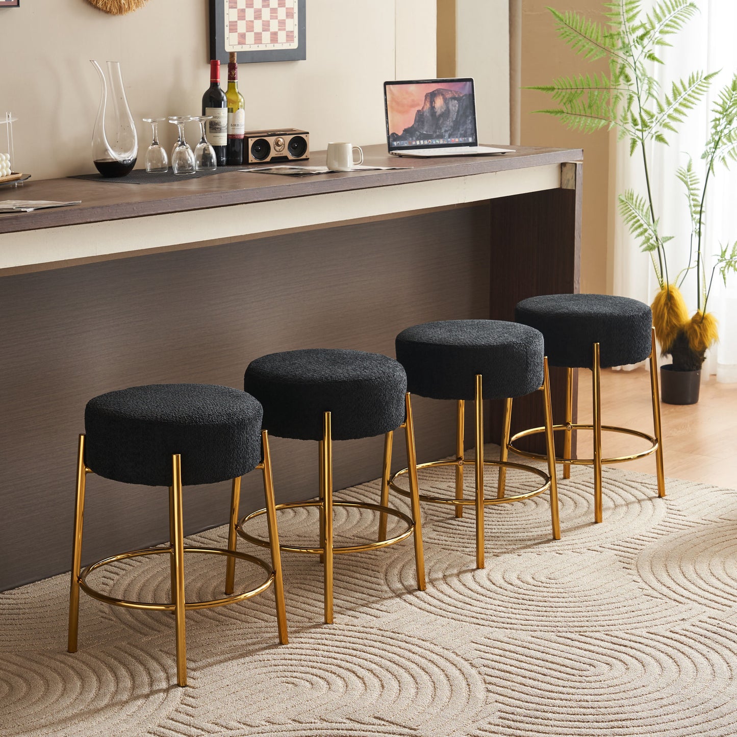 24" Tall, Round Bar Stools, Set of 2 - Contemporary upholstered dining stools for kitchens, coffee shops and bar stores - Includes sturdy hardware support legs