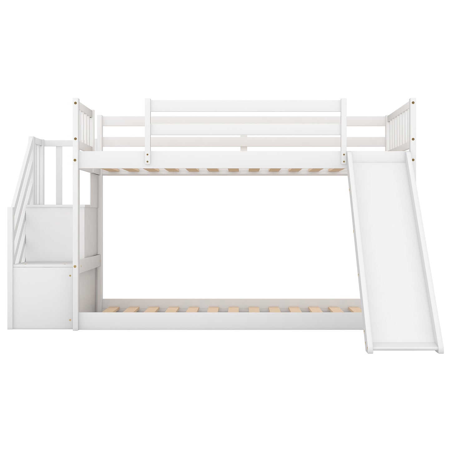 Twin over Twin Bunk Bed with Convertible Slide and Stairway, White