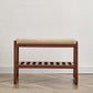 (Walnut Color) Solid Wood Shoe Bench, Beech Wood Storage Rack Organizer with High Rebound Sponge Cushion Livingsource
