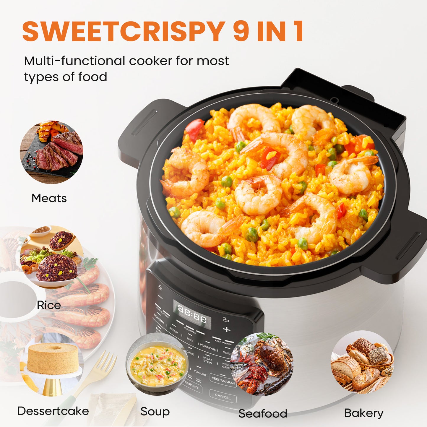 9 in 1 Electric Pressure Cooker 6 Quart, Steamer, Yogurt Maker, Warmer & Sterilizer, Saute, Slow Cooker, Rice Cooker, Egg Cooker, Multi-Functional Smart Pot, Stainless Steel