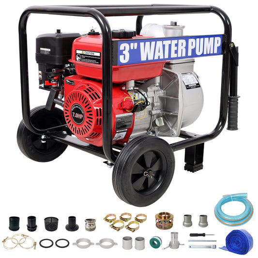 Gas Engine Powered Water Pump 3' Inlet & Outlet 7HP 212CC EPA Certified with Wheels and Handle SolidRoot Buy Furniture USA