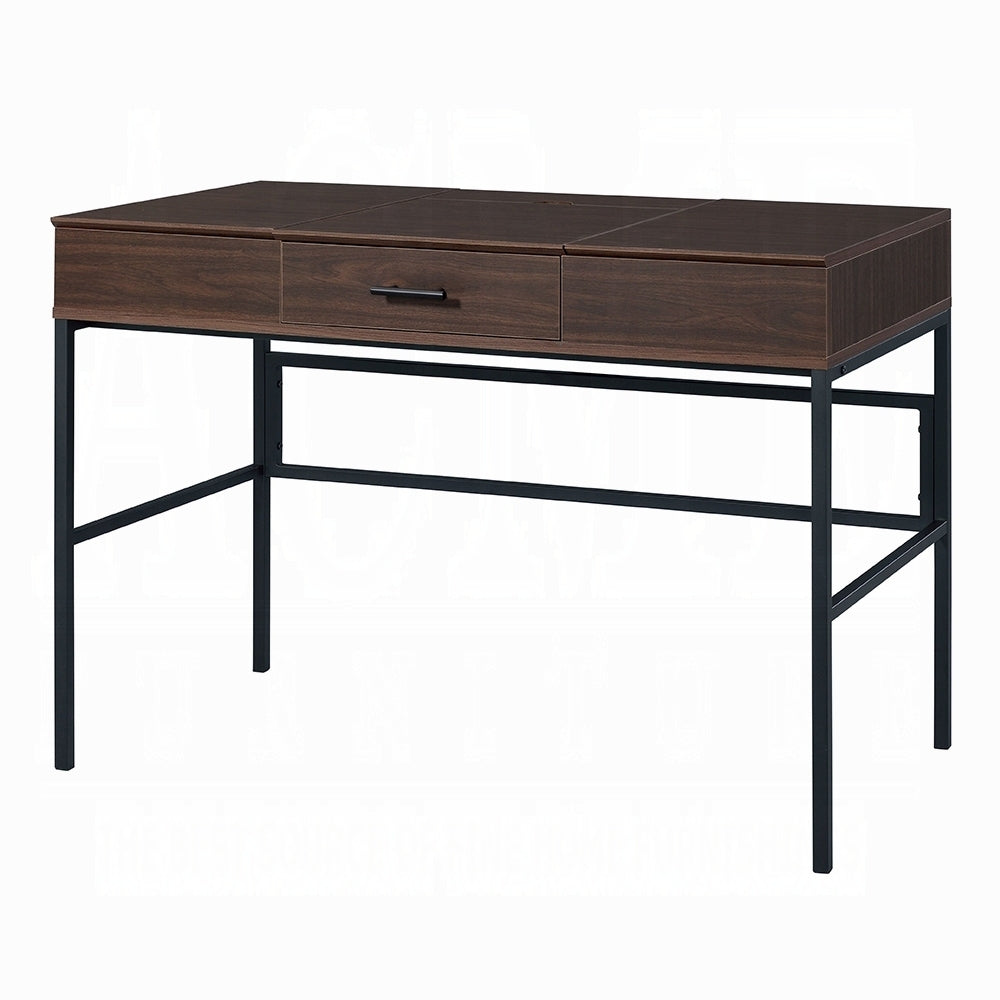 Oak and Black 1-Drawer Writing Desk with USB Port