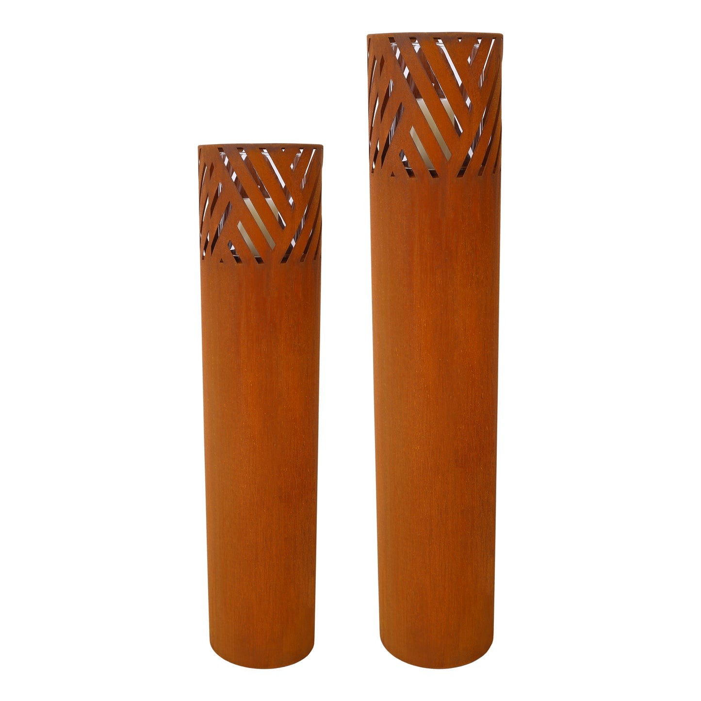 Lantern Column, Set of 2, Decorative Column for Garden in Rust Industrial Design, Lantern for Outdoor and Indoor, Lantern Including Candles, Oriental, 37 1/2+ 29 1/2 in SolidRoot Buy Furniture USA