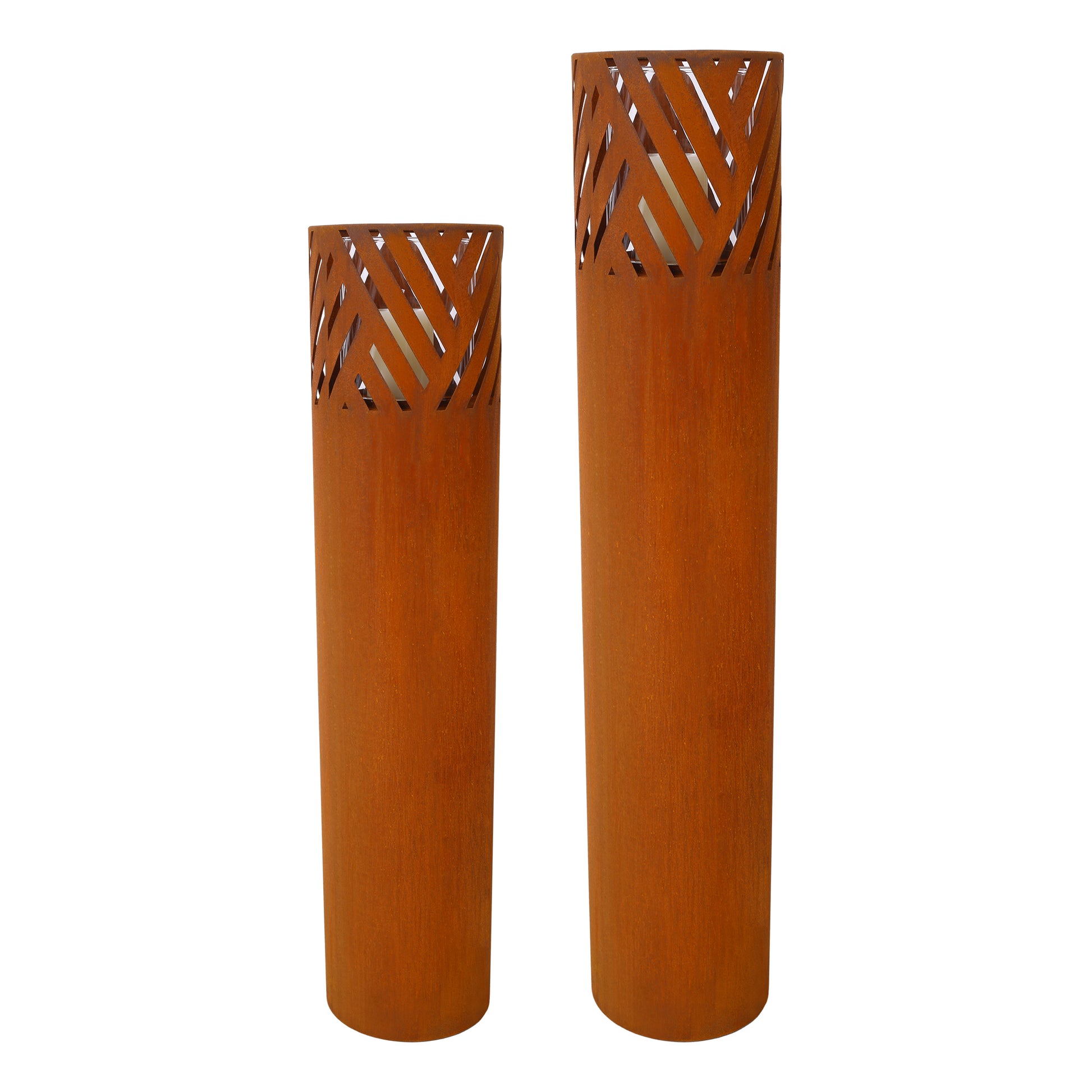 Lantern Column, Set of 2, Decorative Column for Garden in Rust Industrial Design, Lantern for Outdoor and Indoor, Lantern Including Candles, Oriental, 37 1/2+ 29 1/2 in SolidRoot Buy Furniture USA