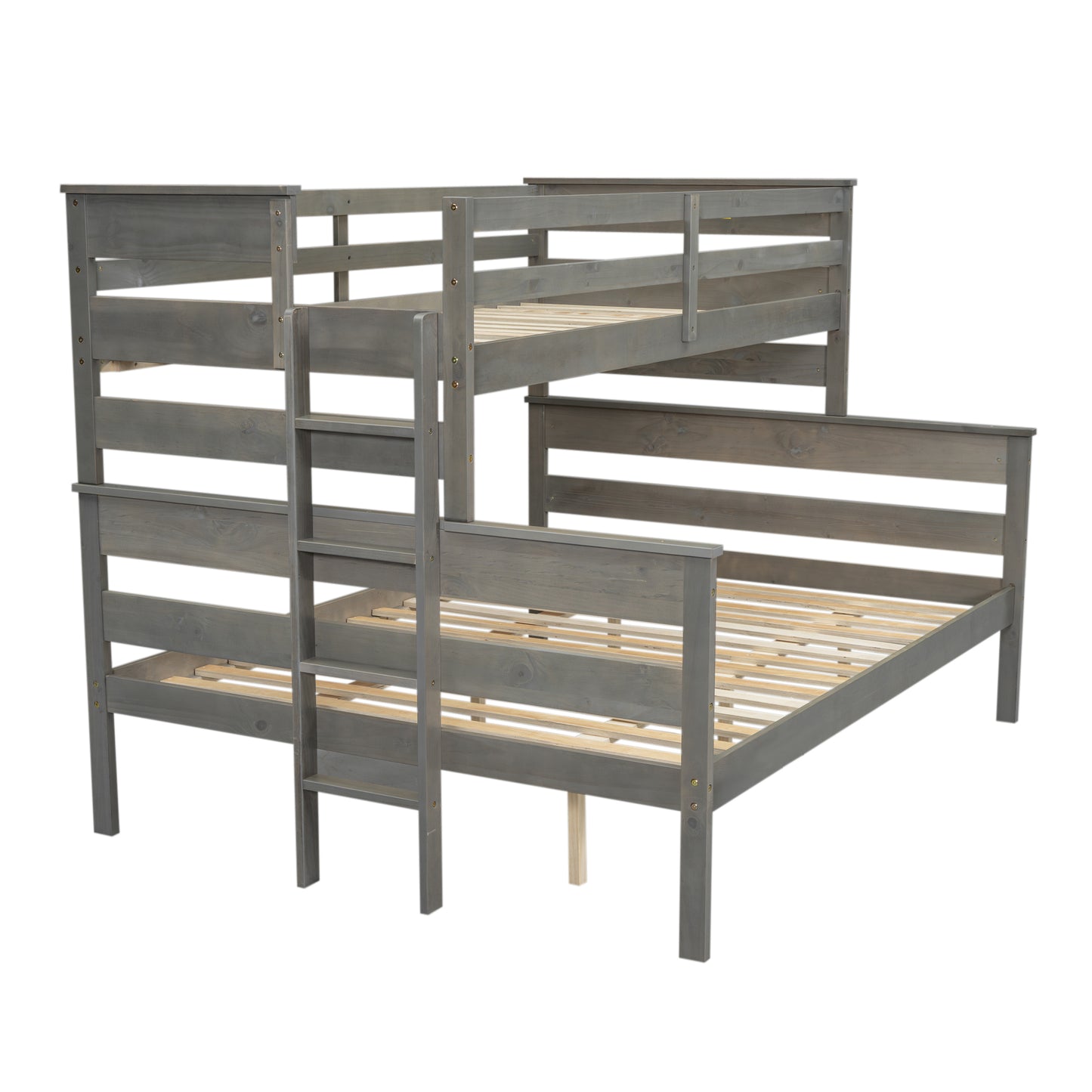 Wood Twin XL over Queen Bunk Bed with Ladder, Gray