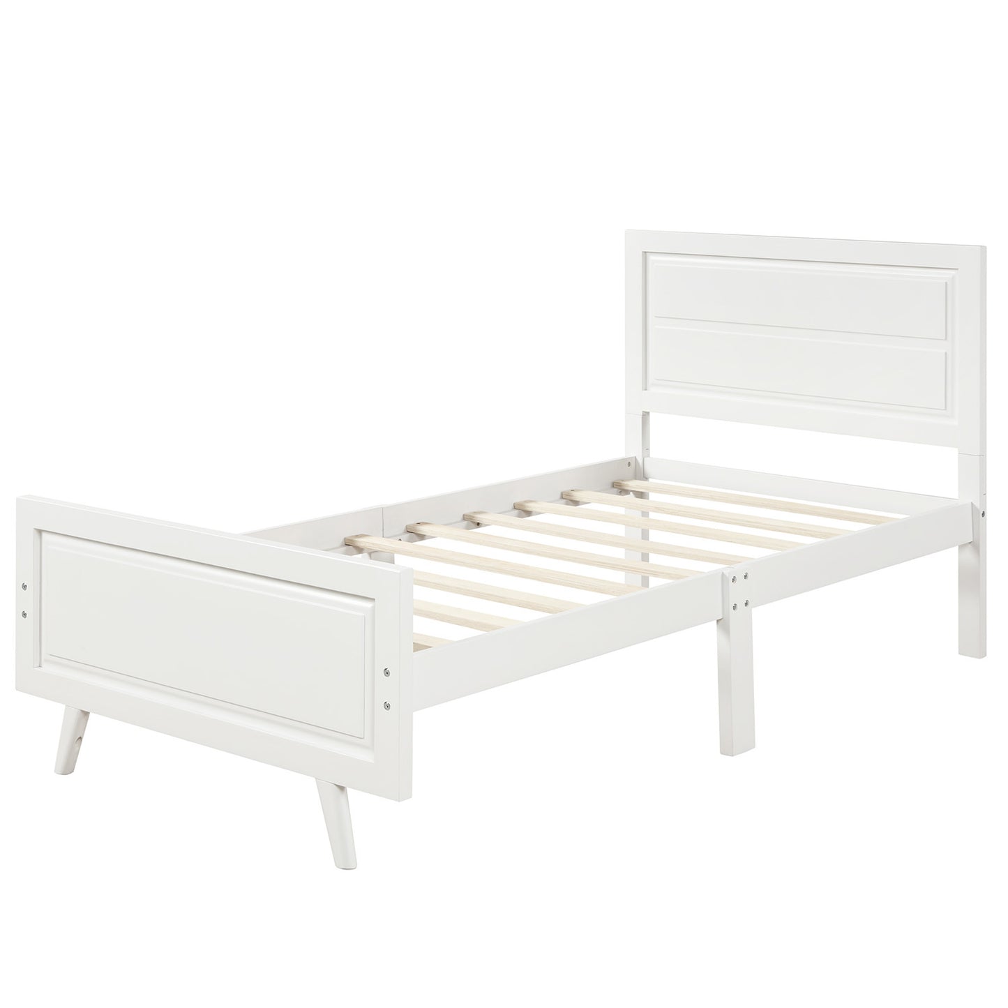 Wood Platform Bed Twin Bed Frame Mattress Foundation with Headboard and Wood Slat Support (White)