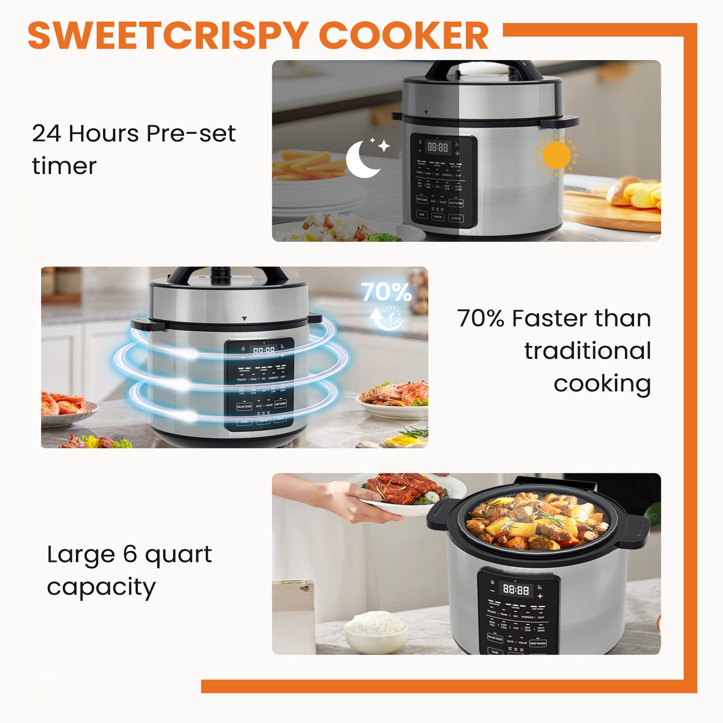 9 in 1 Electric Pressure Cooker 6 Quart, Steamer, Yogurt Maker, Warmer & Sterilizer, Saute, Slow Cooker, Rice Cooker, Egg Cooker, Multi-Functional Smart Pot, Stainless Steel