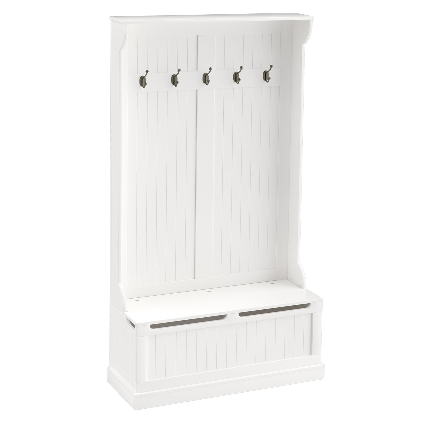 HOMCOM 38' 3-In-1 Entryway Hall Tree with Storage Bench, Coat Rack with Four Hooks and Shoe Storage, White
