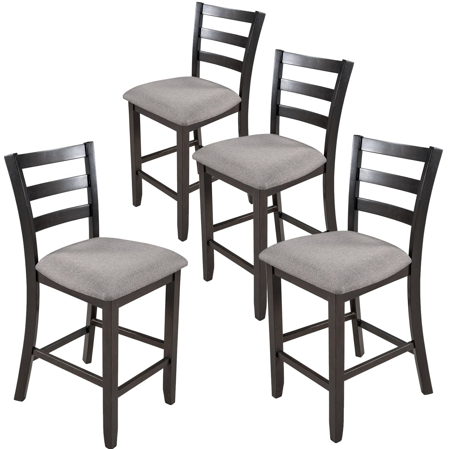 TREXM Set of 4 Wooden Counter Height Dining Chair with Padded Chairs, Espresso SolidRoot Buy Furniture USA