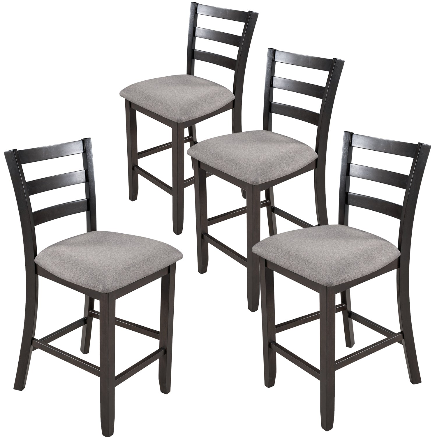 TREXM Set of 4 Wooden Counter Height Dining Chair with Padded Chairs, Espresso SolidRoot Buy Furniture USA