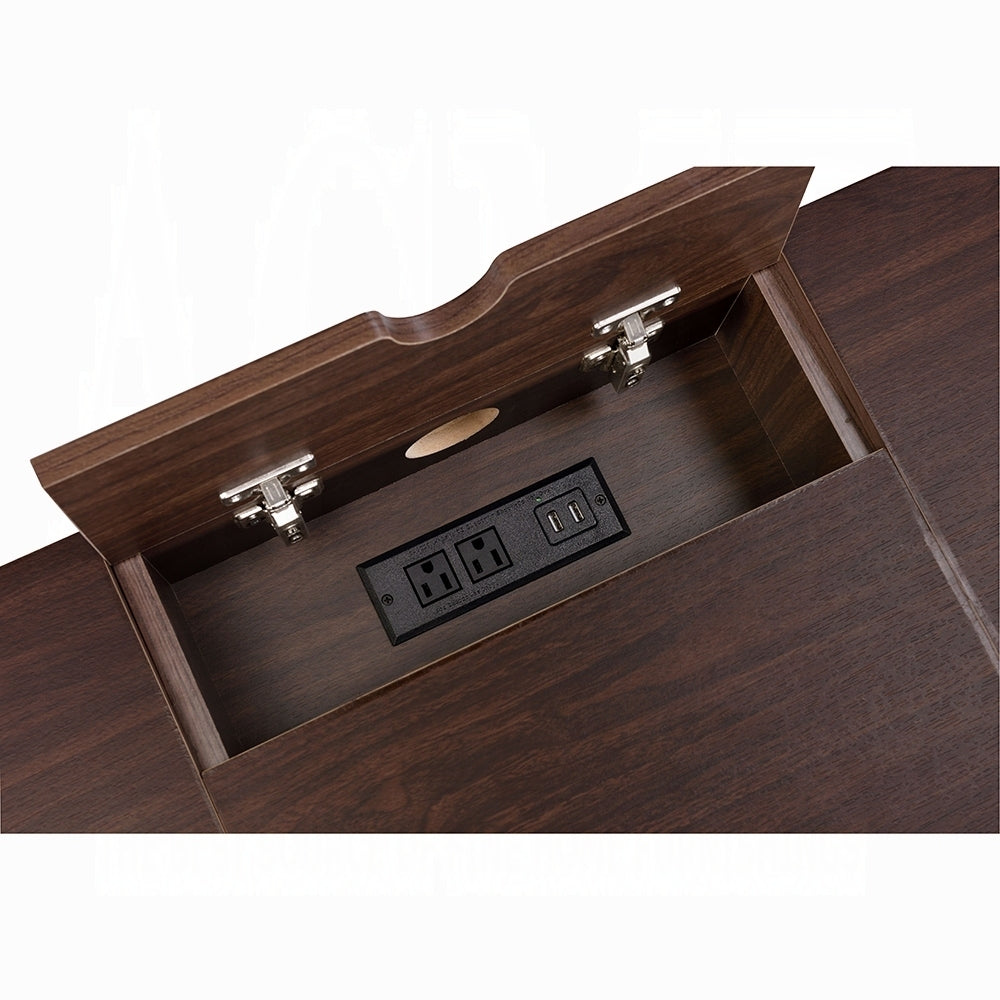 Oak and Black 1-Drawer Writing Desk with USB Port