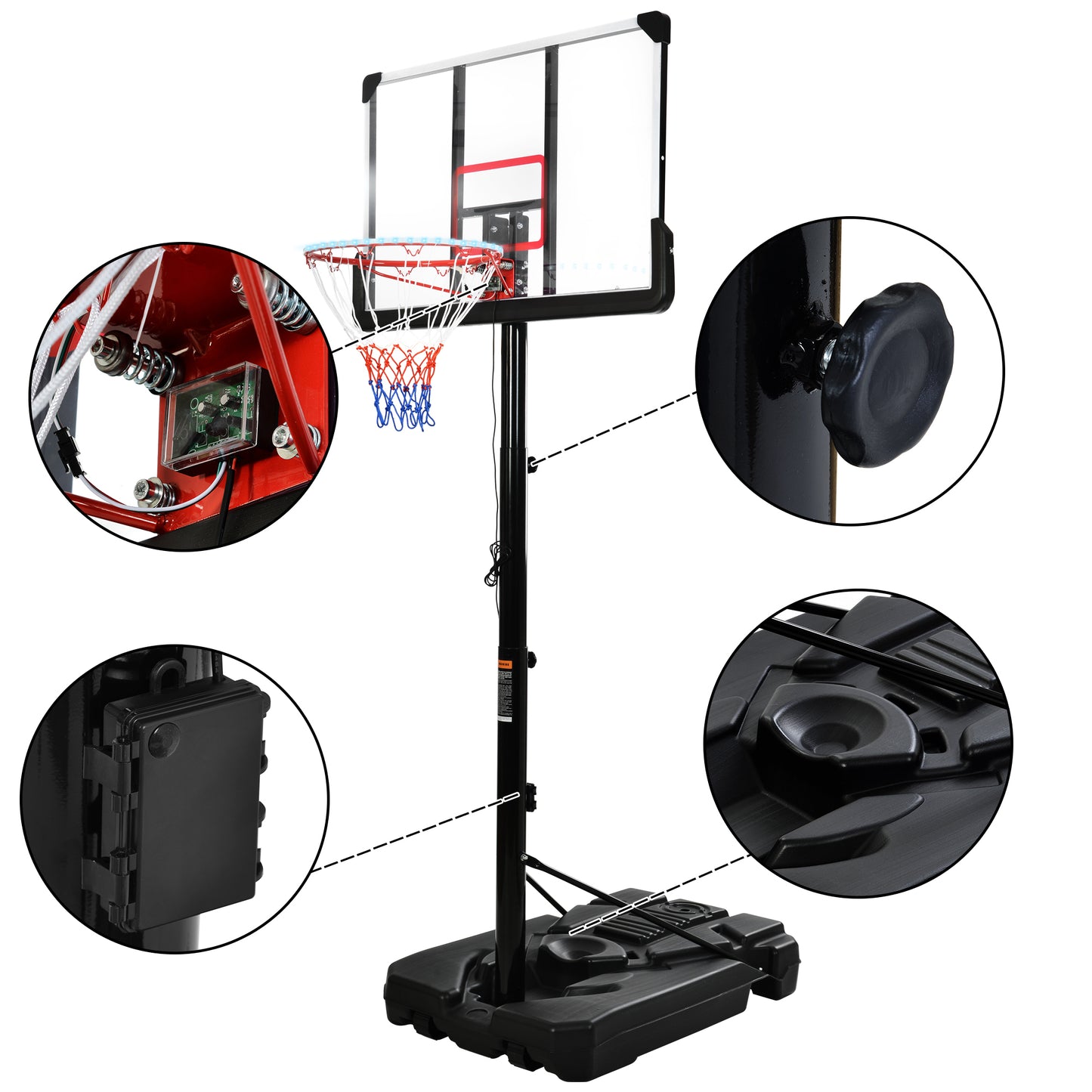 Portable Basketball Hoop Basketball System 6.6-10ft Height Adjustment for Youth Adults LED Basketball Hoop Lights, Colorful lights,Waterproof,Super Bright to Play at Night Outdoors,Good Gift for Kids