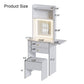 Small Space Vanity Table Set with 3 Adjustable Lighted Mirror and Storage Chair, Makeup Vanity Table for Small Space, White Dressing Table with Fold-up Panel for Bedroom - SolidRoot Buy Furniture USA