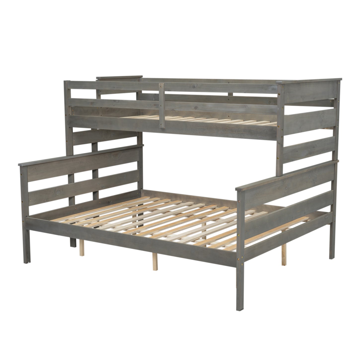 Wood Twin XL over Queen Bunk Bed with Ladder, Gray