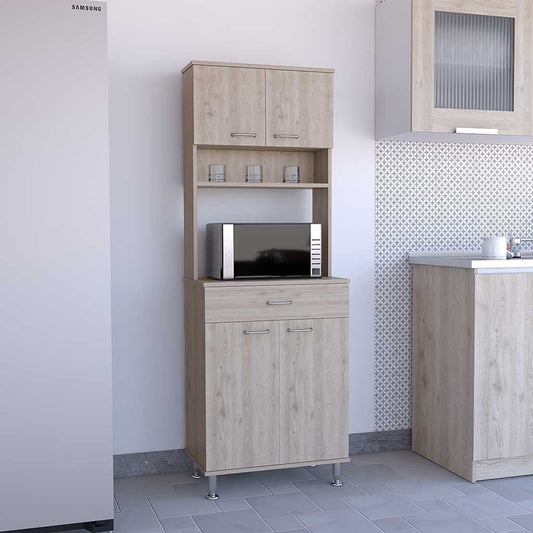 Della 60 Kitchen Pantry with Countertop, Closed & Open Storage -Light Gray SolidRoot Buy Furniture USA