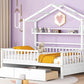 Wooden Full Size House Bed with 2 Drawers,Kids Bed with Storage Shelf, White - SolidRoot Buy Furniture USA