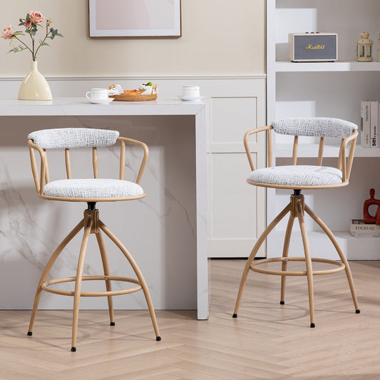 26'' Swivel Counter Height Bar Stool, Set of 2- Fabric Seat with water Transfer Printed Metal Frame, Modern Industrial Design Bar Chairs for Kitchen Island, Dining Room, Home Bar, Counter Seat (BEIGE) Livingsource