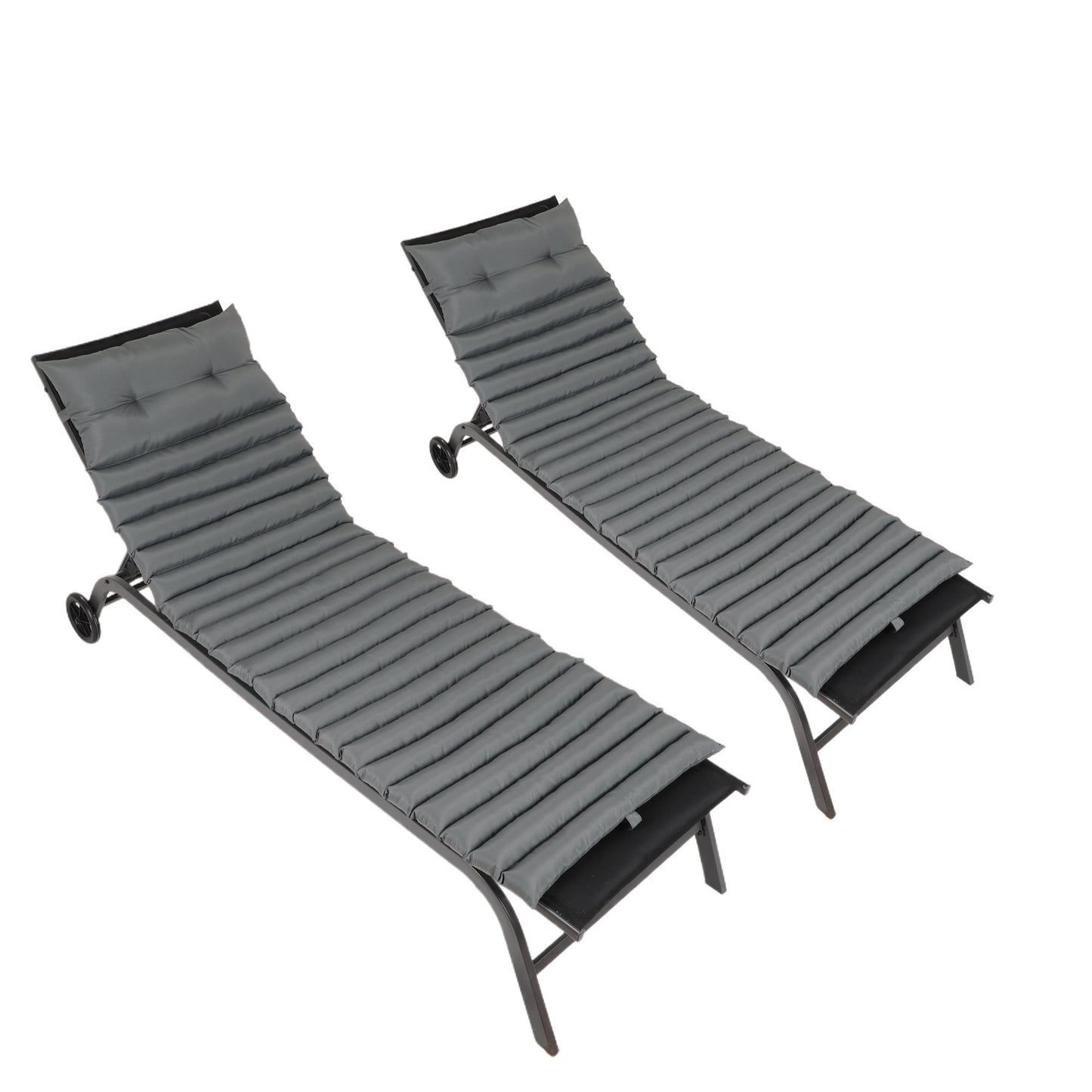 2PCS Set Outdoor Lounge Chair Cushion Replacement Patio Funiture Seat Cushion Chaise Lounge Cushion-GREY