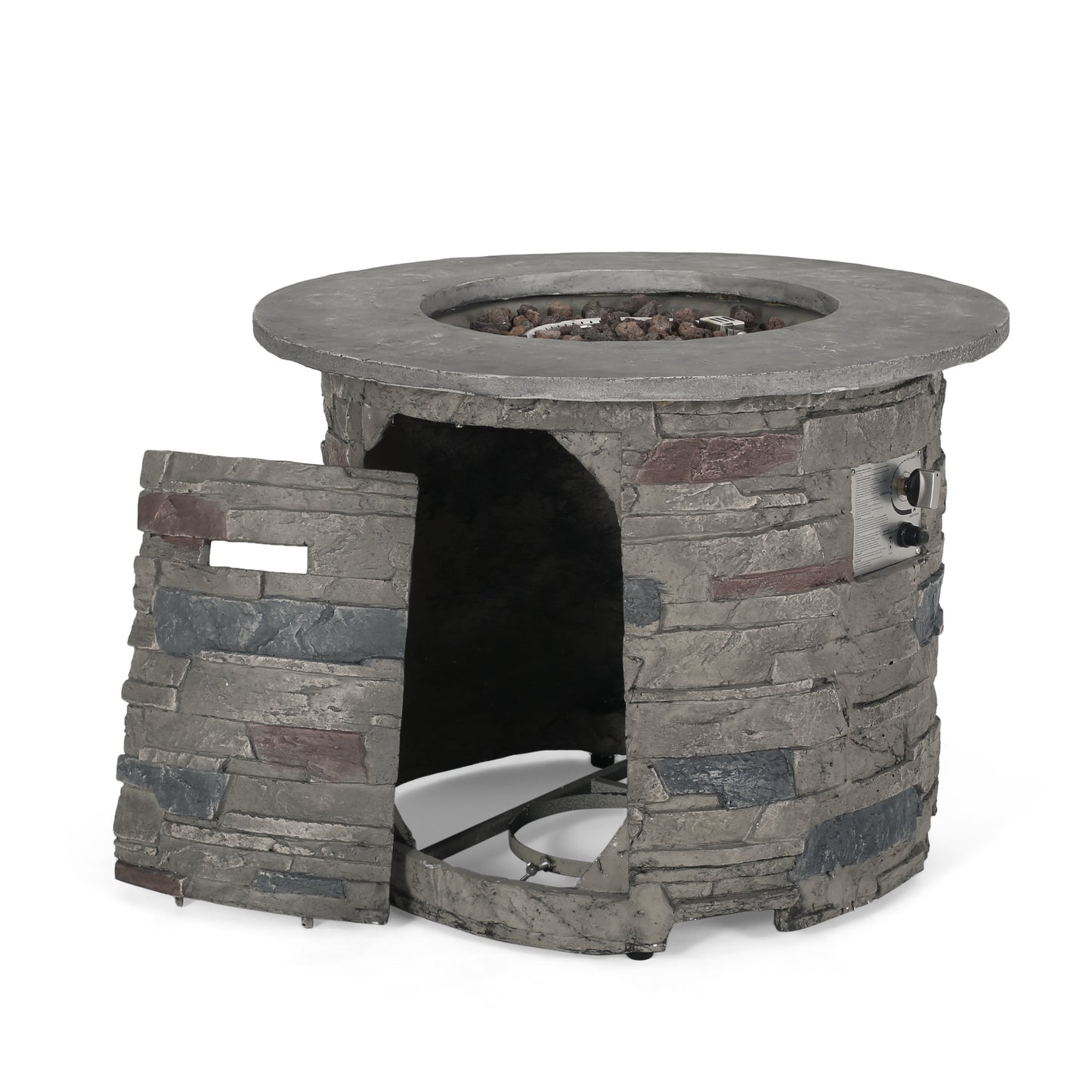 Outdoor 32" Round MgO Propane Fire Pit, Grey Top - 40,000 BTU