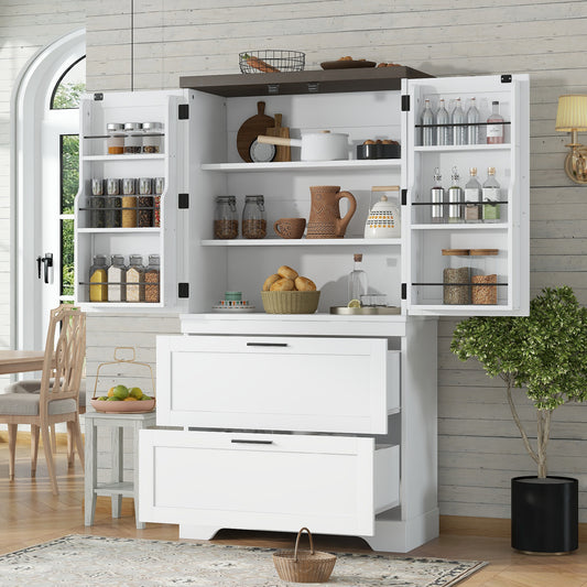Modern Farmhouse Style Wooden Cabinet with Sturdy Frame with Inside Door Storage Divider with Drawers for Living Room, Entryway, Bedroom, Hallway, Office, White