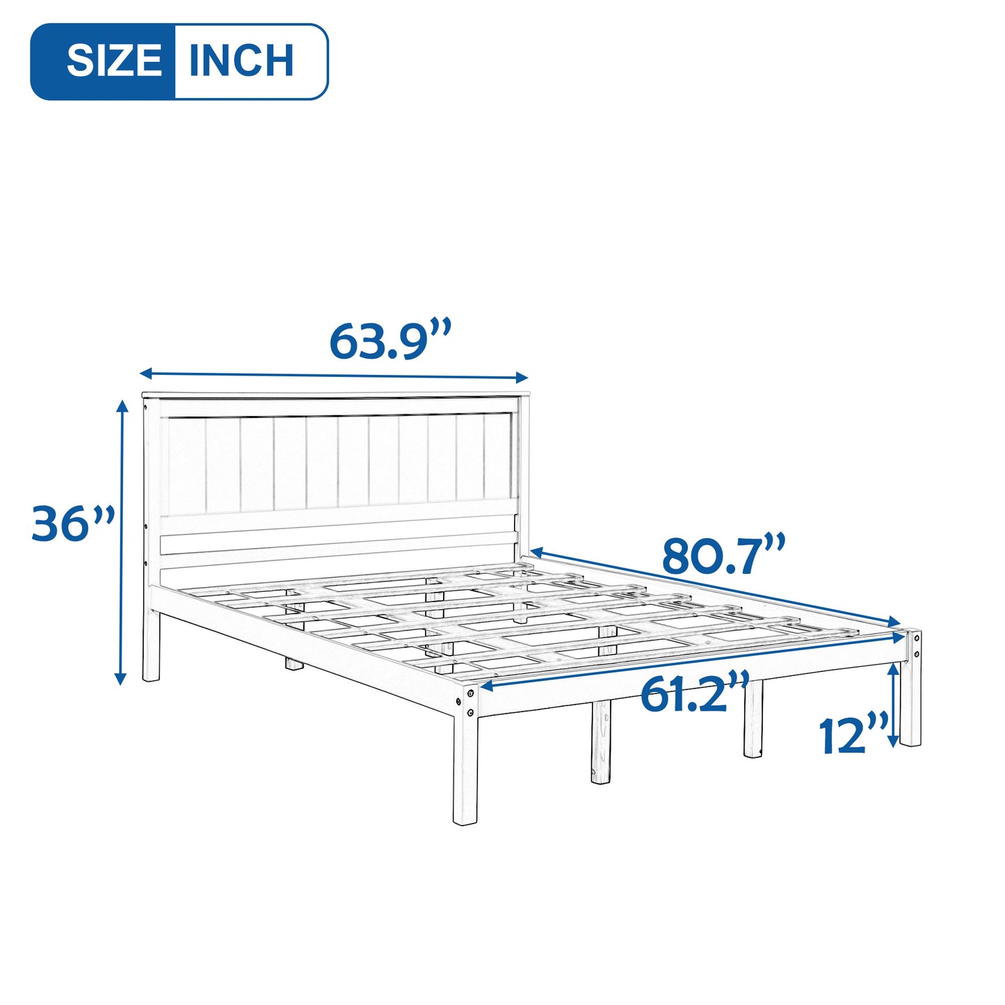 Platform Bed Frame with Headboard, Wood Slat Support, No Box Spring Needed, Queen, White(OLD SKU:WF191420AAK)