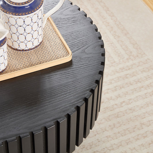 43.70 Inch Modern Handcraft Drum Coffee Table Oval Coffee Table for Living Room,Small Wooden Coffee Table with Sturdy Pedestal for Office,Black Livingsource