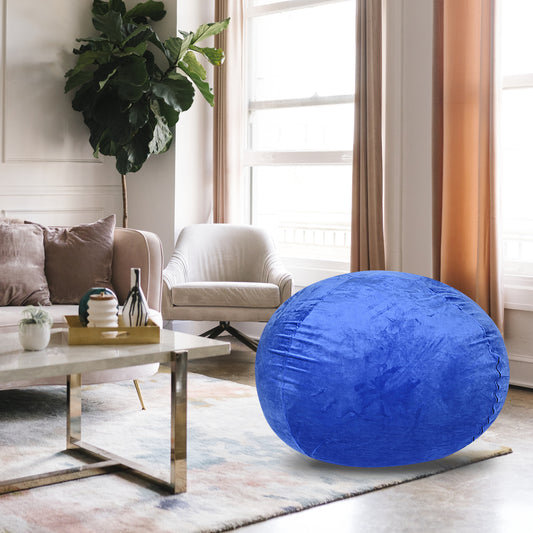 Minky Velvet Bean Bag Chair, Blue-4ft Plush Floor Chair for Kids and Adults w/ Washable Cover, Lounge Chair with Stretchable Fabric, Comfy Bedroom Chair, Filled with Shredded and Memory Foam. SolidRoot Buy Furniture USA