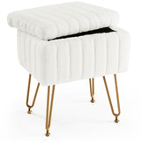 Vanity Stool Chair with Storage, Ottoman Faux Fur Soft Padded Makeup Footstools Seat with 4 Metal Legs Anti-Slip Adjustable Feet Modern,white - SolidRoot Buy Furniture USA