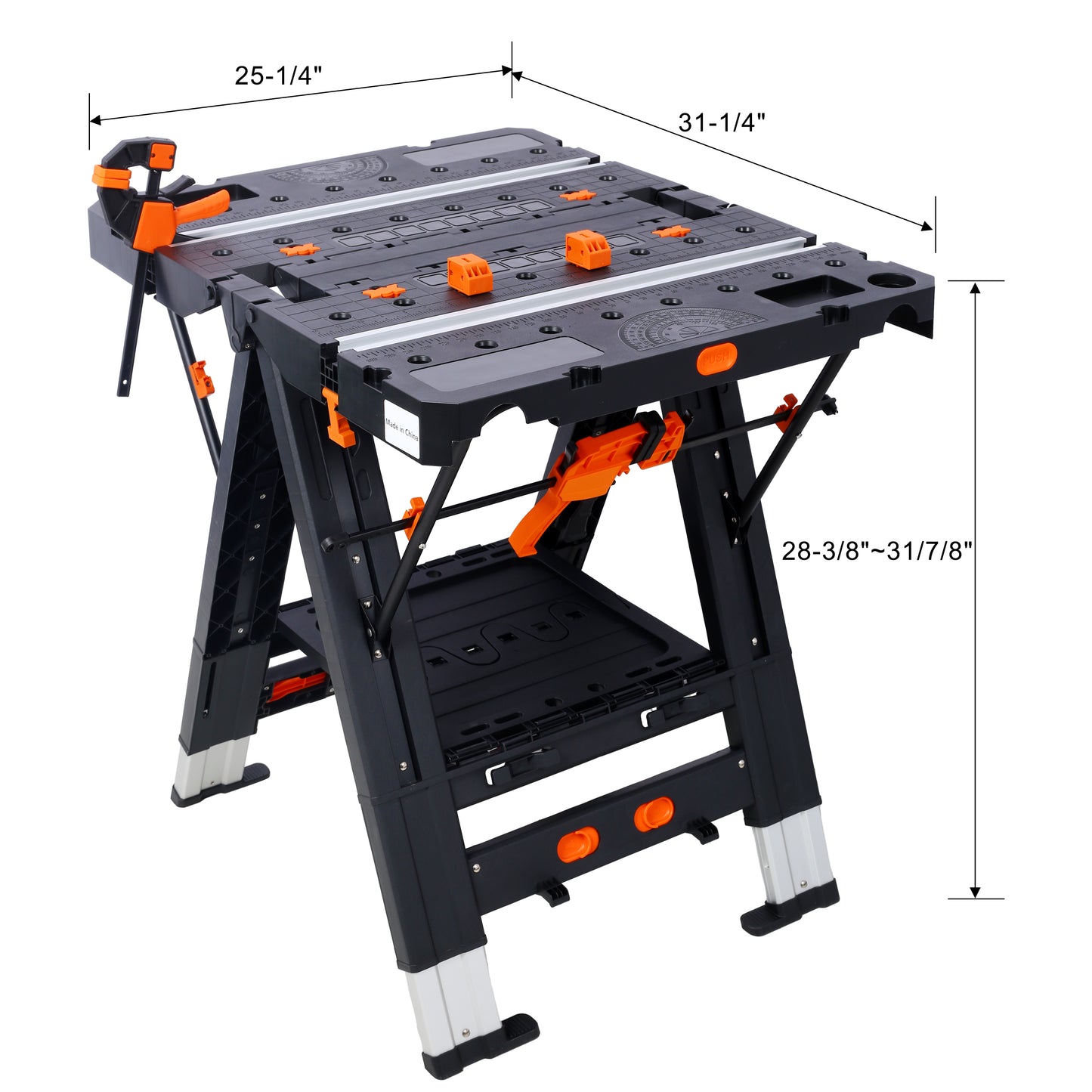 Portable Folding Work Table, 2-in-1 as Sawhorse & Workbench,  Large Load Capacity with 2pcs Clamps